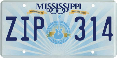 MS license plate ZIP314