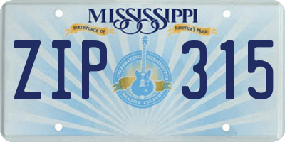 MS license plate ZIP315