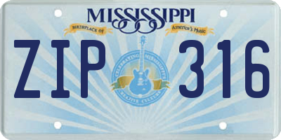 MS license plate ZIP316