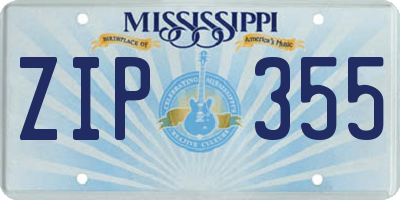 MS license plate ZIP355