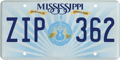 MS license plate ZIP362