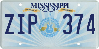 MS license plate ZIP374