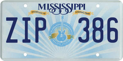 MS license plate ZIP386