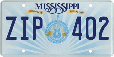 MS license plate ZIP402