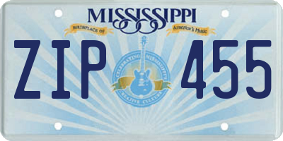 MS license plate ZIP455