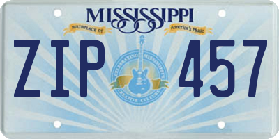 MS license plate ZIP457