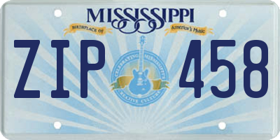 MS license plate ZIP458