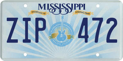 MS license plate ZIP472