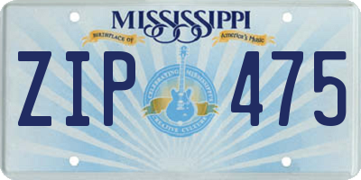 MS license plate ZIP475