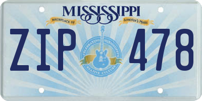 MS license plate ZIP478