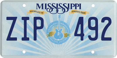 MS license plate ZIP492