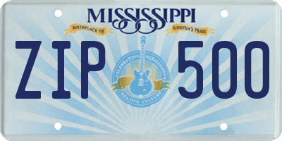 MS license plate ZIP500