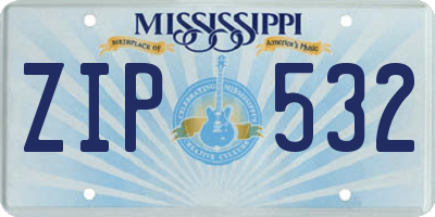 MS license plate ZIP532