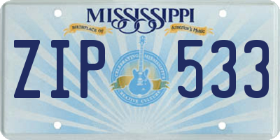 MS license plate ZIP533