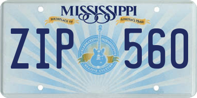MS license plate ZIP560