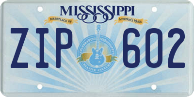 MS license plate ZIP602