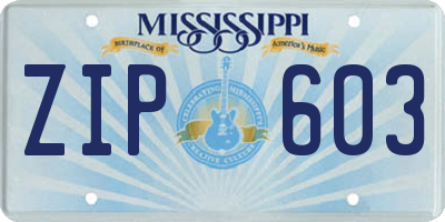 MS license plate ZIP603