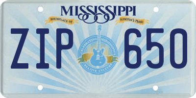 MS license plate ZIP650