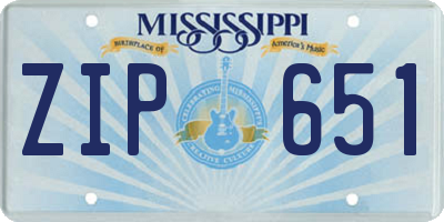 MS license plate ZIP651