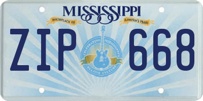 MS license plate ZIP668