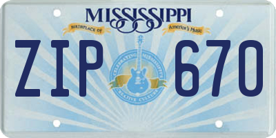 MS license plate ZIP670