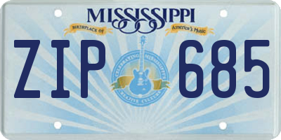 MS license plate ZIP685