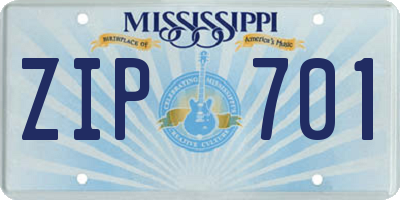 MS license plate ZIP701