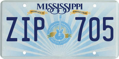 MS license plate ZIP705