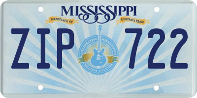 MS license plate ZIP722