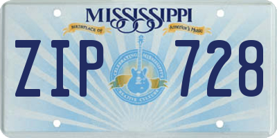 MS license plate ZIP728