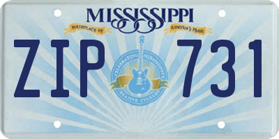 MS license plate ZIP731