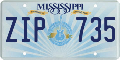 MS license plate ZIP735