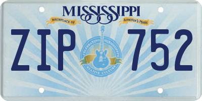 MS license plate ZIP752