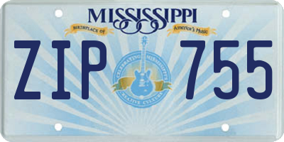 MS license plate ZIP755