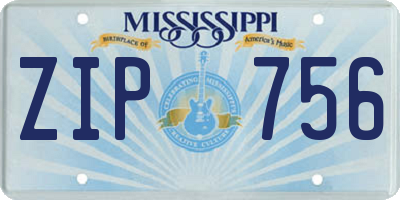 MS license plate ZIP756