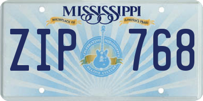 MS license plate ZIP768
