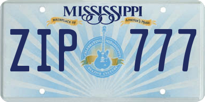 MS license plate ZIP777