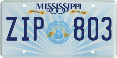 MS license plate ZIP803