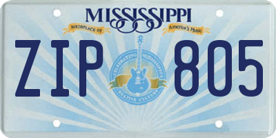 MS license plate ZIP805