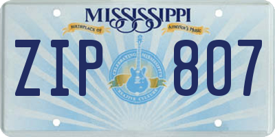 MS license plate ZIP807