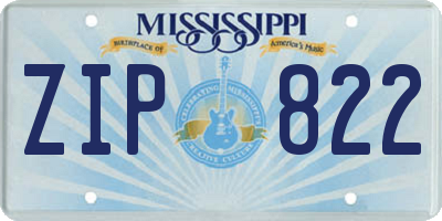 MS license plate ZIP822