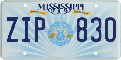 MS license plate ZIP830
