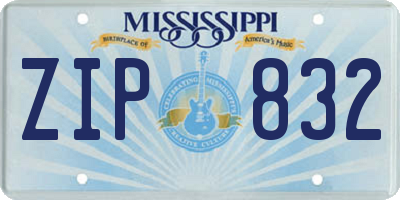 MS license plate ZIP832