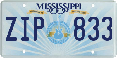 MS license plate ZIP833