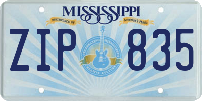 MS license plate ZIP835