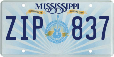 MS license plate ZIP837