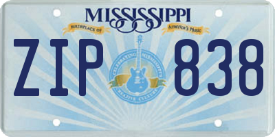MS license plate ZIP838