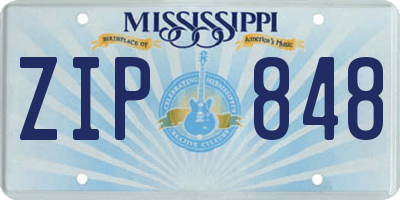 MS license plate ZIP848