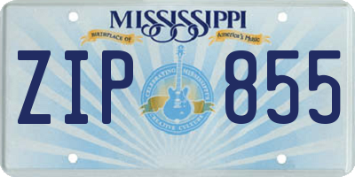 MS license plate ZIP855