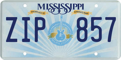 MS license plate ZIP857